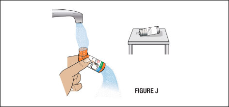 image shows how to run water through both ends of the mouthpiece for 30 seconds.
